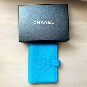 Auth CHANEL Blue Agenda in Caviar Leather